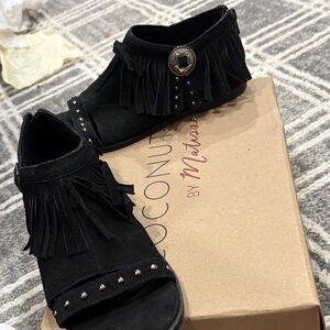 Coconuts by Matisse Black Studded Fringe Sandals